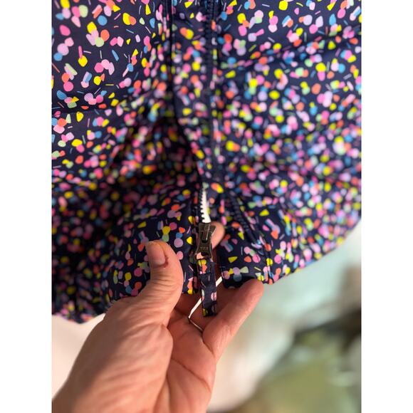 Lands End M 8 parka puffer coat hood pockets warm euc like new blue w/polka dots - Picture 4 of 10